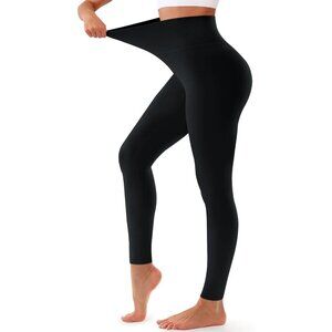 Women's Black Tummy Control Through Workout Soft Yoga High Waisted Leggings